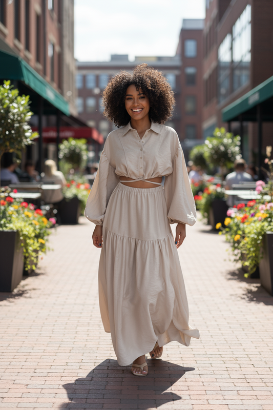 Long Sleeve Crop Top & Skirt Set